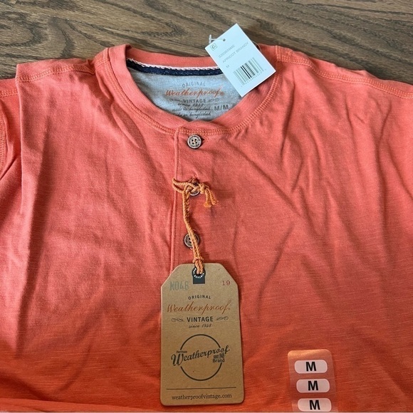 NWT Weatherproof 3 button short sleeve henley size medium cotton blend apricot - Picture 4 of 6
